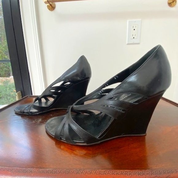 Sigerson Morrison Black Wedge Leather Heels - Picture 1 of 10
